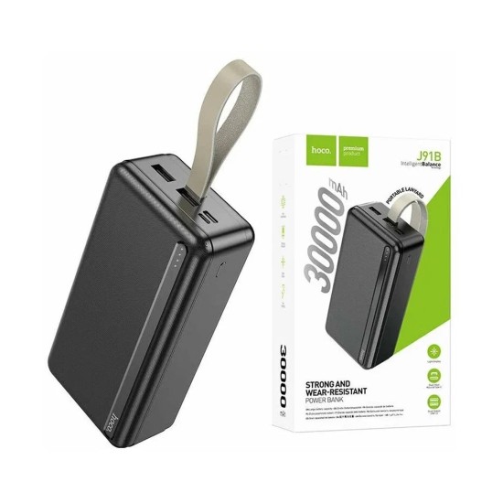 Banco de Potencia Hoco J91b con Pantalla de luz y Entrada Dual (Micro+Tipo-C) 30000mAh Negro